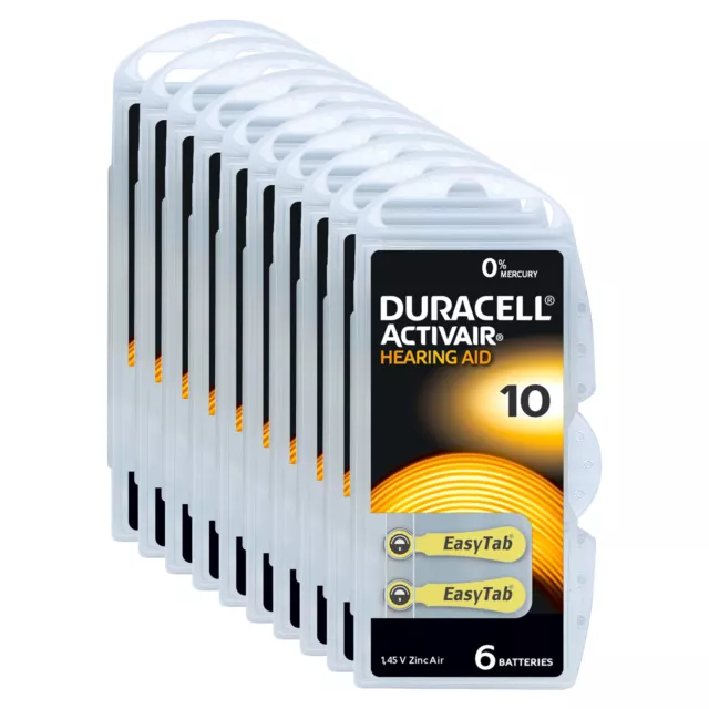 Duracell Activair Hörgerätebatterien Typ 10 - 60 Stück Mercury Free 0% Hg 10xBP6