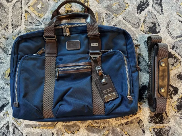TUMI Alpha Bravo McNair Blue Nylon Slim Briefcase Bag - FREE Shipping