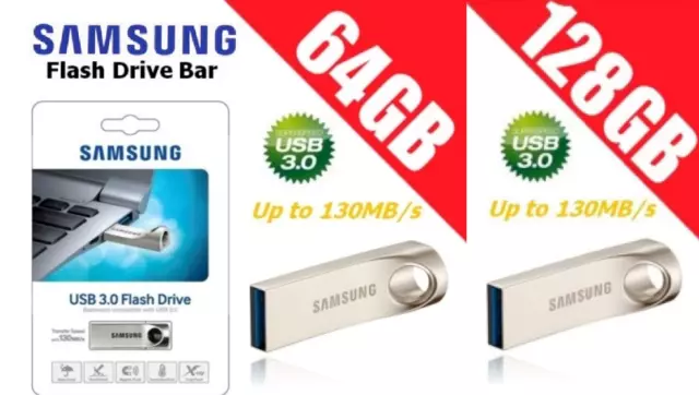 Samsung 64GB 128GB 256GB USB 3.0 Flash Drive Bar Memory Stick Keyring 130MB/S A+