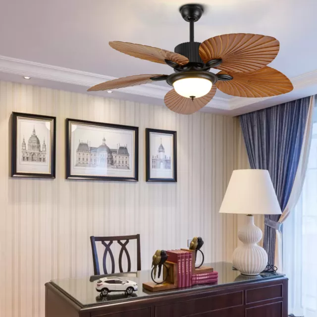 52" Ceiling Fan Light + Remote Tropical Palm Leaf Blades Chandelier Dimmable USA