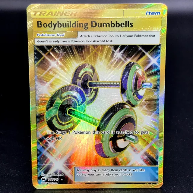 Bodybuilding Hanteln - SM Burning Shadows 161/147 - Gold seltene Pokémonkarte