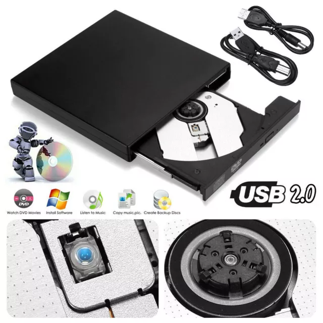 USB External CD RW DVD ROM Writer Burner Player Drive PC Laptop for Mac Windows