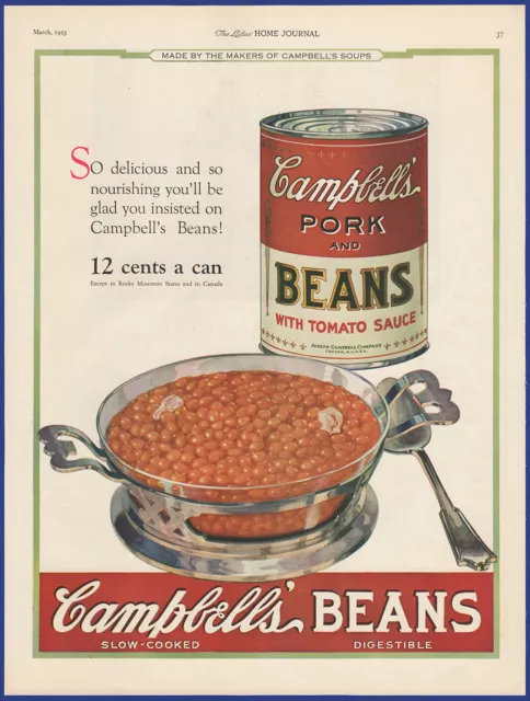 Vintage 1923 CAMPBELL'S Pork and Beans Food Kitchen Art Decor 1920's Print Ad