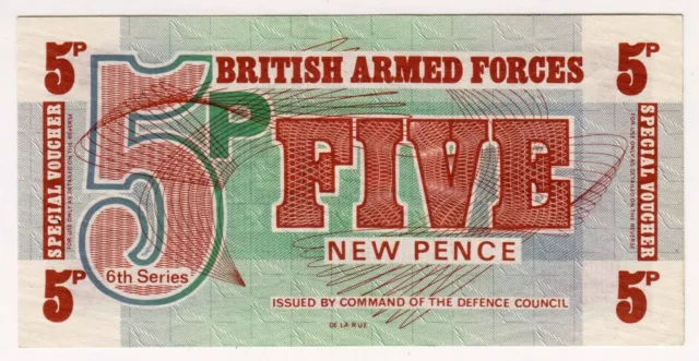 1972 UK 5 Pence British Armed Forces Special Banknote 6th Series