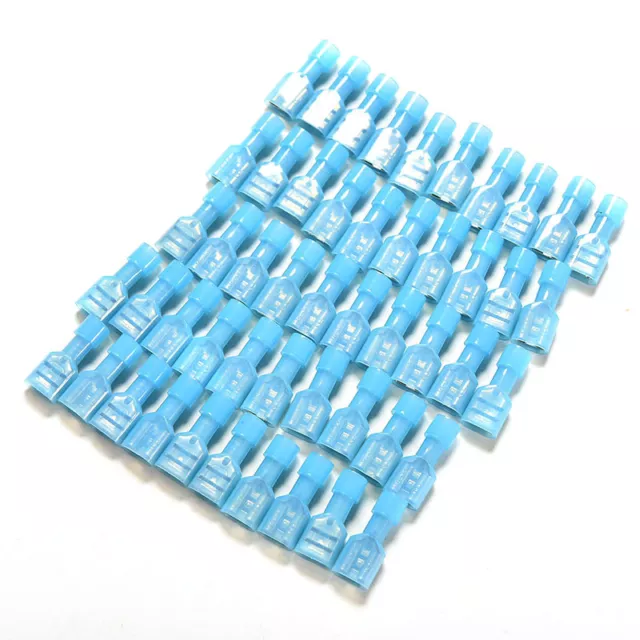 100x Blue Fully Insulated Nylon Female Spade Crimps Connectors Terminals 16F#km