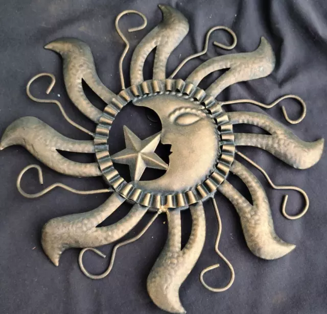 Beautiful Pressed Tin Small Decorative Wall Hanging – MOON/STAR DESIGN – VGC
