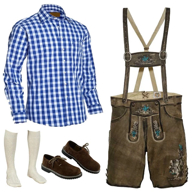 German Short Lederhosen Set Trachten Leather Brown Oktoberfest Lederhosen Outfit