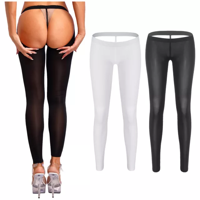 DE Freebily Damen Sexy Leggings Strumpfhose Skinny Lange Hintern Offen Dessous