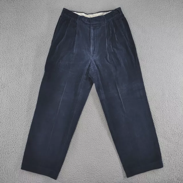 Vintage J. PETERMAN Corduroy Pants Mens 32 x 27 Navy Blue Wide Wale Pleated