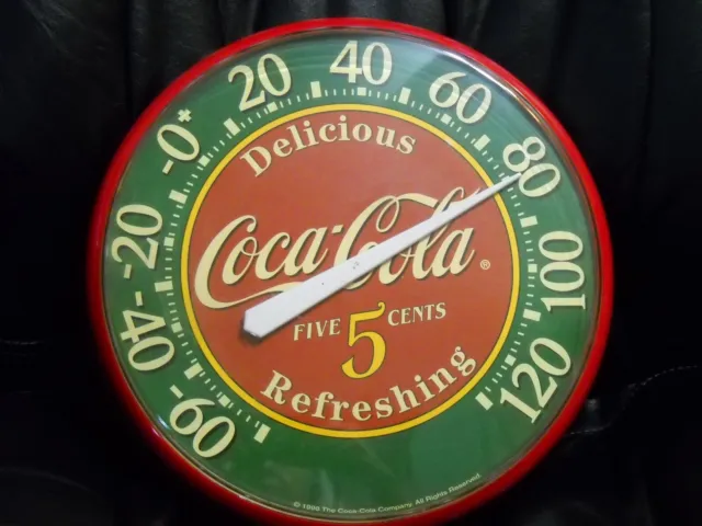 Vintage 1998  Coca-Cola Indoor/Outdoor Round Plastic Thermometer