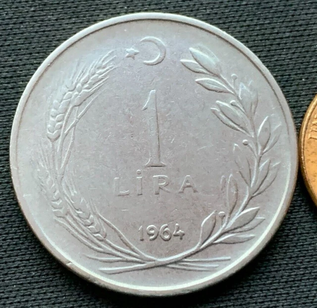 1964 Turkey 1 Lira Coin AU UNC   High Grade World Coin   #K2144