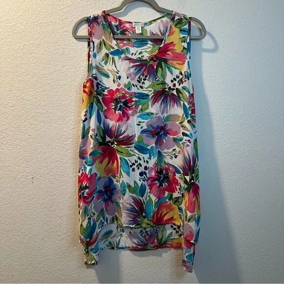 Women’s Spense multi color floral sleeveless tunic blouse size large L