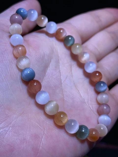 6.3mm Rare Natural Colorful Rabbit hair Quartz Crystal Round Beads Bracelet AAA