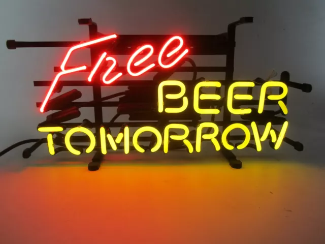 Free Beer Tomorrow Neon Sign Light Tiki Bar Pub Wall Hanging Advertising 19"x15"