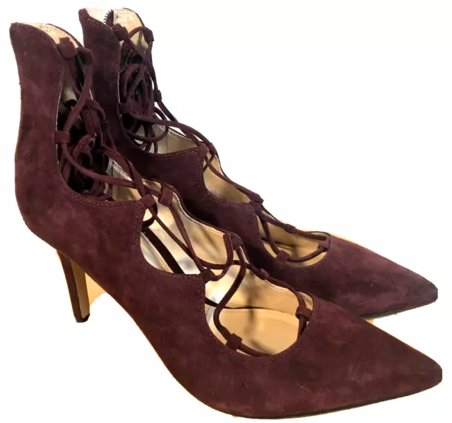 Vince Camuto 9.5 Med. Barsha Lace Up Wine Suede Leather Heels