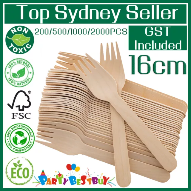 100-2000x Recycle Disposable Wooden Forks Eco friendly Compostable Wedding Party