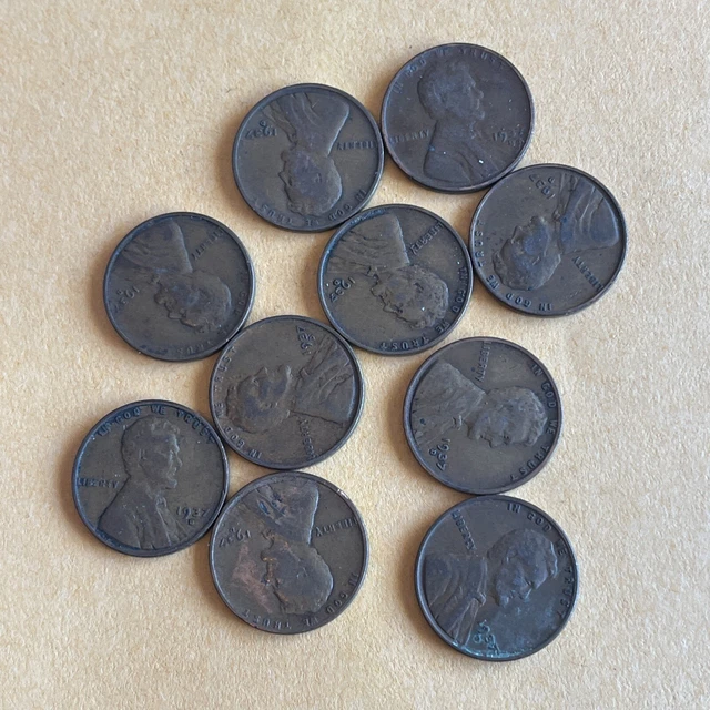 LOT OF 10-1937d Lincoln Cents Pennies Penny Wheat