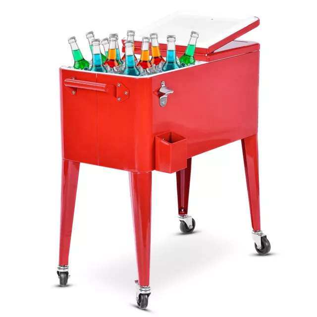 80QT Outdoor Ice Chest Patio Party Cooler Rolling Cart Trolley Portable Beer