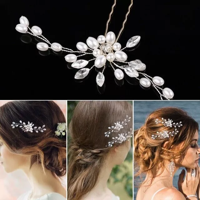 Flower Wedding Hair Pins Bridesmaid Crystal White Pearl Bridal Hair Clips Grips