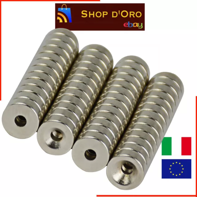 10 Pezzi Lotto Magnete Neodimio 10x3mm con Foro 3mm N35 NdFeB Forato Anello