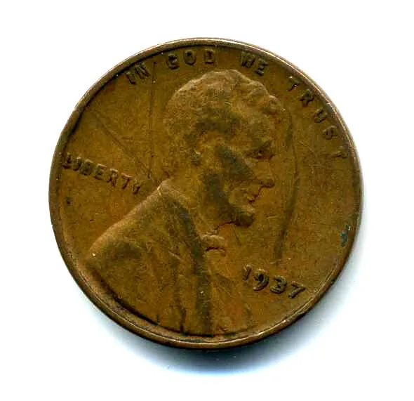 Lincoln Head Wheat Cent 1937 P Average Circulated United States Penny Coin #8122