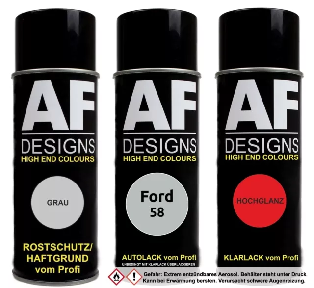 Spraydose Set für Ford 58 Moondust Silver Met Autolack Klarlack Grundierung