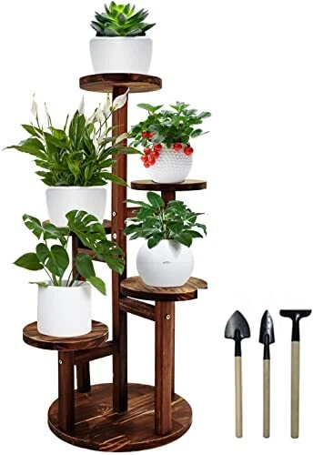 Plant Stand, Wood Corner Plant Shelf for Indoor Multiple Plants, 5 Tiered