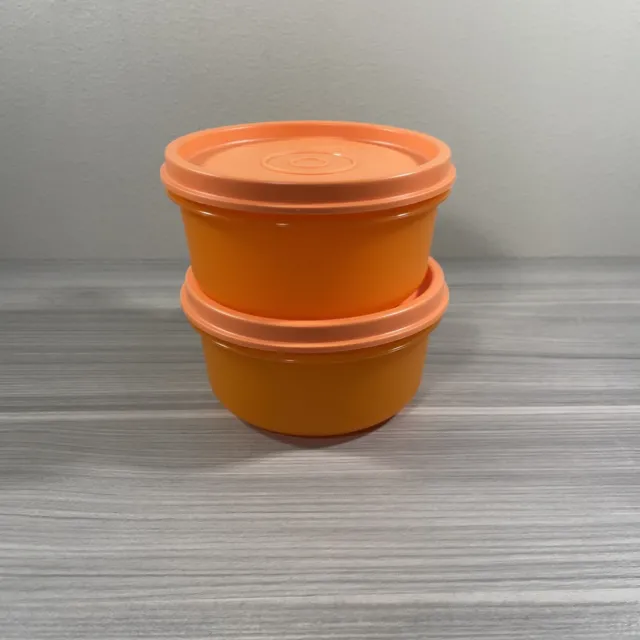 New! Tupperware Serving Bowls 8 oz. Dip Snack Cups (Set of 2) Orange  w/Seals
