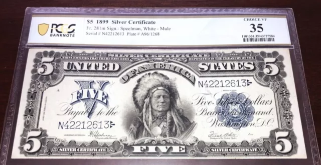 RARE 1899 $5 Chief Silver Certificate Fr. 281 PCGS VF 35 Speelman White Mule