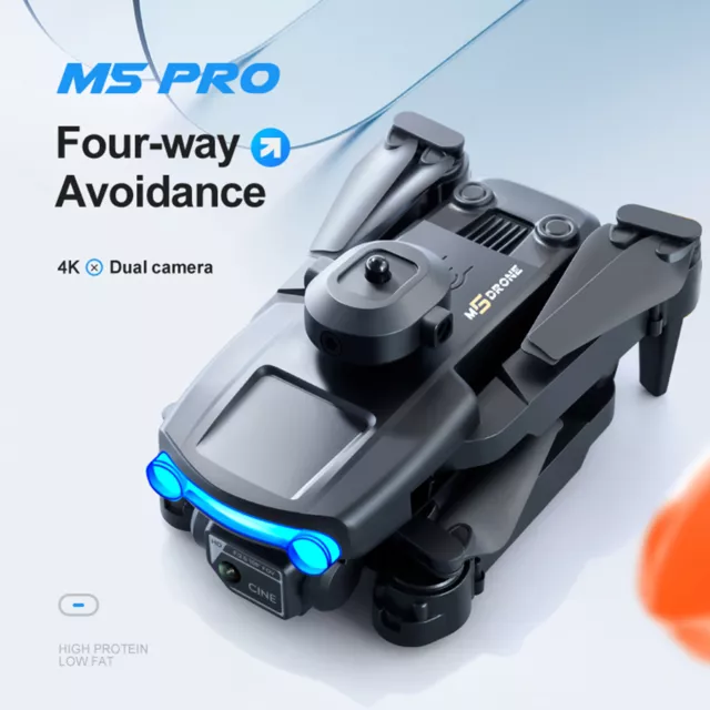 4 Channel FPV Drones 4K HD Dual Camera 2.4GHz Obstacle Avoidance with LED Lights