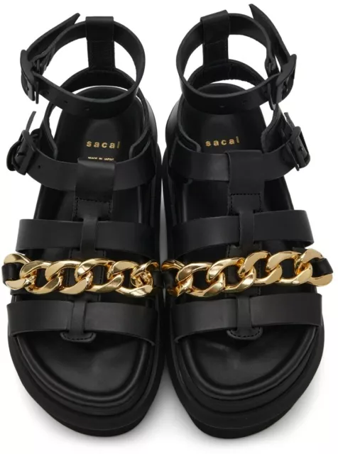 SACAI Women's Size 38EU / 8US Black Gurkha Chain Platform Sandals $1025