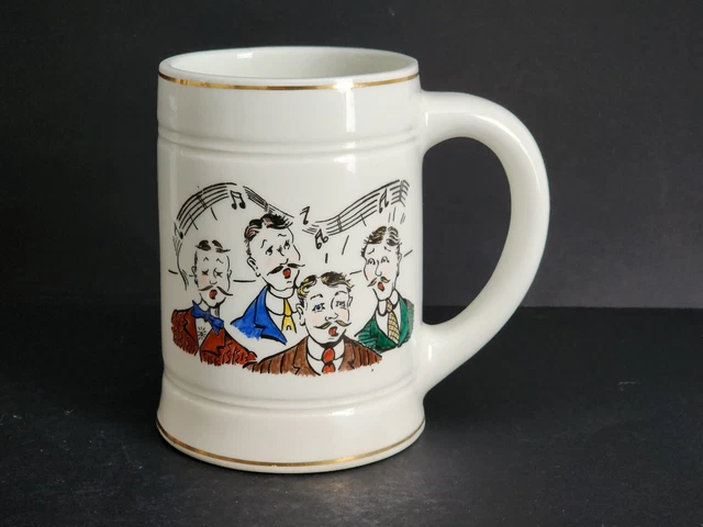 Balfour Ceramics Barbershop Quartet & Theatrical Mask Beer Mug Stein Gold Trim