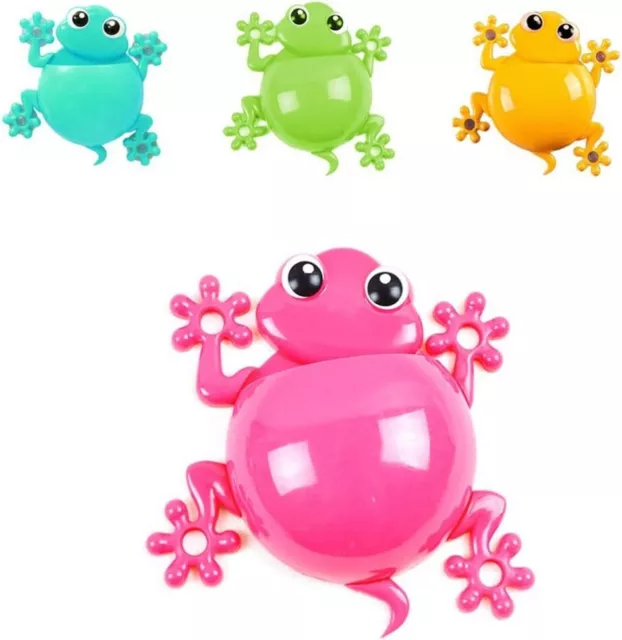 2PCS Kids Toothbrush Toothpaste Holder Wall Mounted Cute Cartoon Frog Shaped