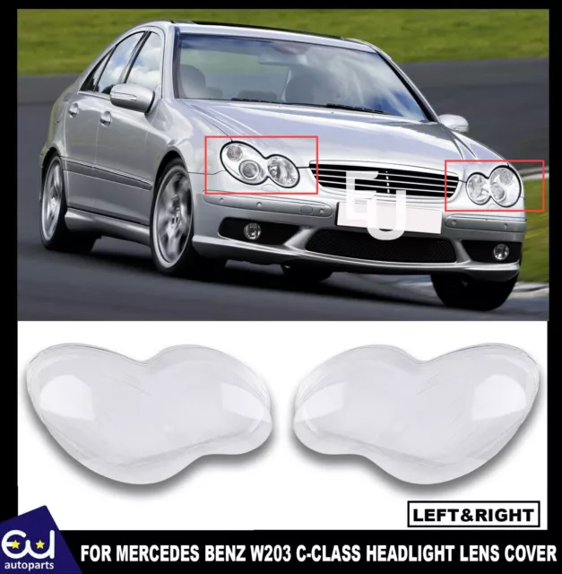 L+R Headlight Lens Cover Replacement For Mercedes Benz W203 C-Class 2001-2007 Uk