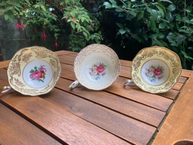 3 Rare Paragon Double Warrant Floral Flower Pattern Cups and mis match saucers