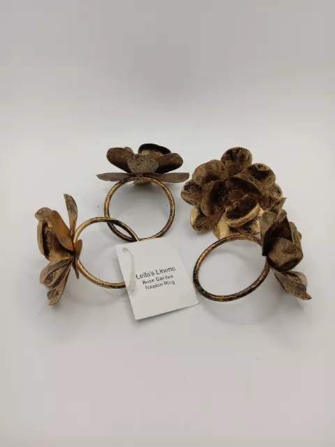 NWT! Leila’s Linens Rose Garden Napkin Rings Set Of 4 Rings. Handcrafted