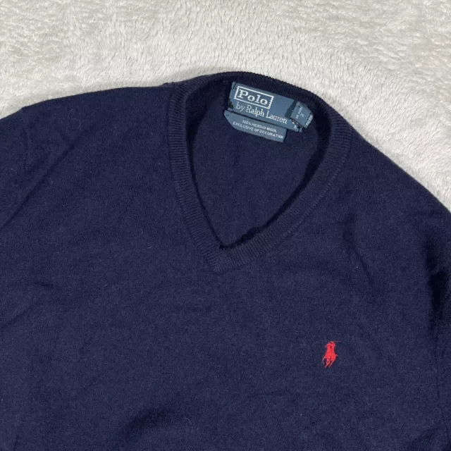 Ralph Lauren Polo Sweater Mens XL (Actual - M) Blue Pony Merino Wool Pullover