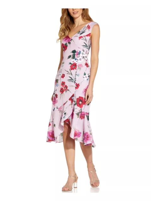 ADRIANNA PAPELL Womens Pink Buttons Down Front High-low Hem Midi Dress 6