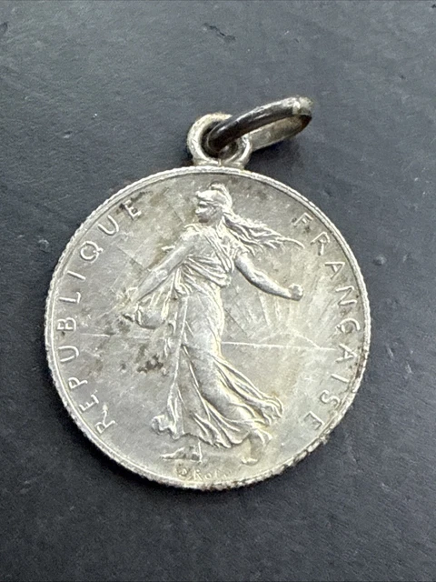 Collier ancien en argent sterling 925, pendentif pâte bleue, pendentif Art nouveau - France