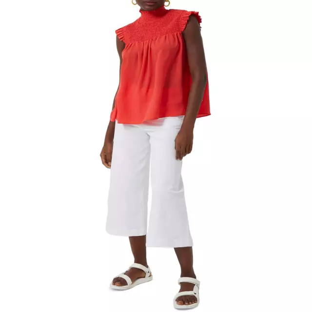 French Connection Womens Red Smocked Mock Neck Shell Blouse Top M BHFO 9403