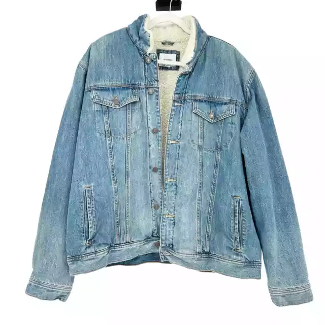 Old Navy Womens Sherpa Lined Oversized Boyfriend Denim Jean Jacket Size XXL Blue