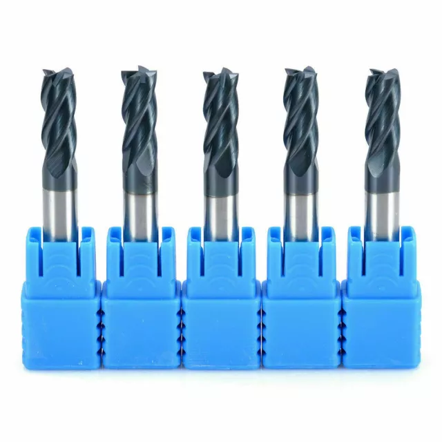 5PC 8mm Shank Tungsten Carbide 4 Flute End Mill CNC Milling Cutter HRC45 TIALN