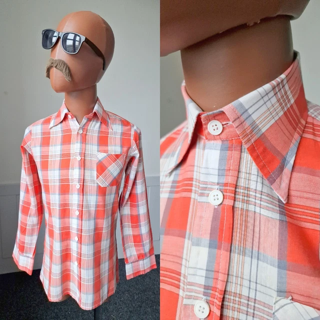 Vintage 1970s Teens Shirt | 14-15 Yrs | Red Check Dagger Collar Mod BC16