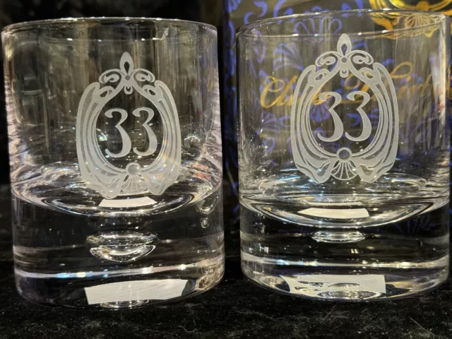NEW UNUSED PAIR Disneyland CLUB 33 Etched Whiskey Lowball Glasses Bonus ...