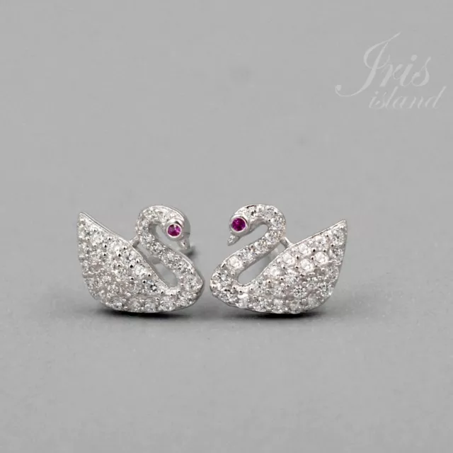 Cubic Zirconia CZ Swan 925 Sterling Silver Stud Earrings With Micro Pave 02951