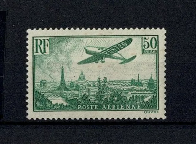 FRANCE STAMP AERIEN N° 14 a " AVION SURVOLANT PARIS 50F VERT " NEUF TTB W002