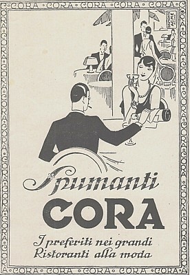 PUBBLICITA' 1926 AMARO CORA TORINO UOMO SCHIETTO CUORE BOTTIGLIA  DALMONTE ACME 