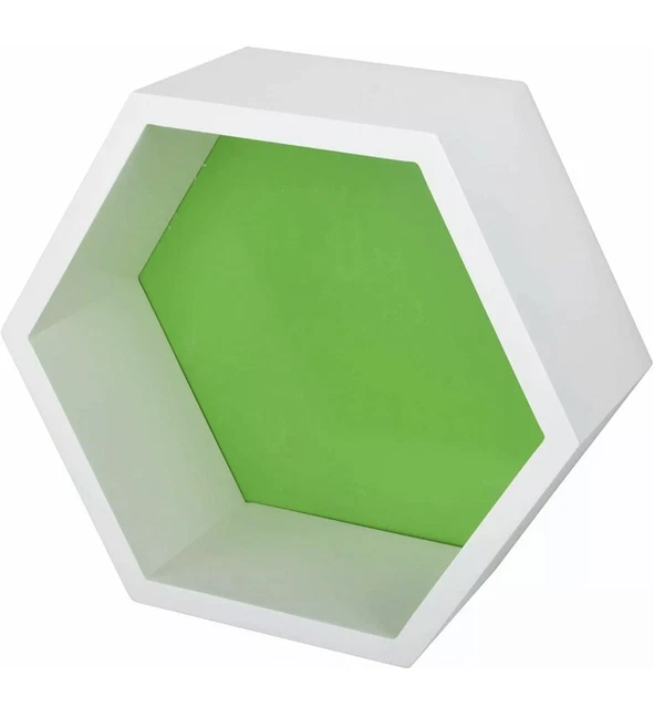 FLOATING WALL HEXAGON Shelves Hexagon Two Tone Wooden Shelf Green £8.99