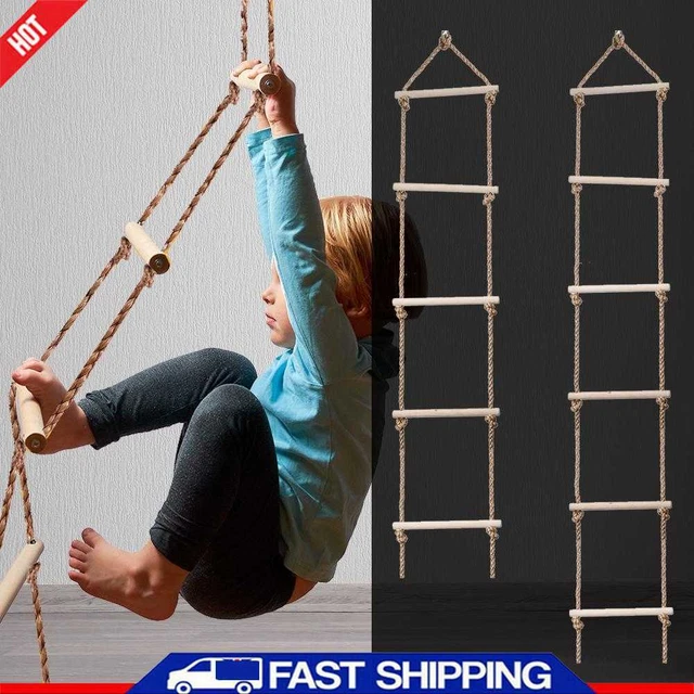 WOODEN ROPE LADDER Multi Rungs Children Climbing Toy Safe Sports Rope