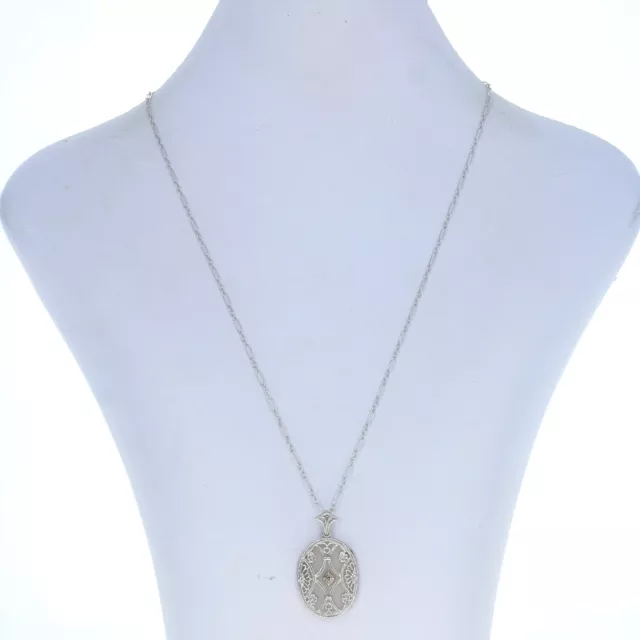New Glass Pendant Necklace Sterling Silver Diamond Filigree Deco Style 2